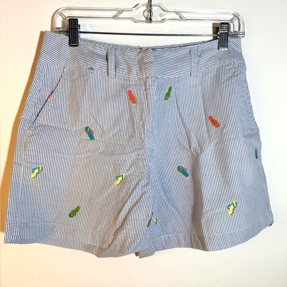 Vintage J.G. Hook Seersucker Striped Women's Shorts with Colorful Embroidery